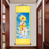 Avalokitesvara portrait scroll hanging painting Buddha statue sending child like Western Sansheng town house Amitabha Buddha painting Chinese painting calligraphy and painting China