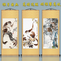 Chinese painting zodiac monkey silk scroll hanging painting immediately sealed for birthday feng shui bedroom living room decoration painting animal painting