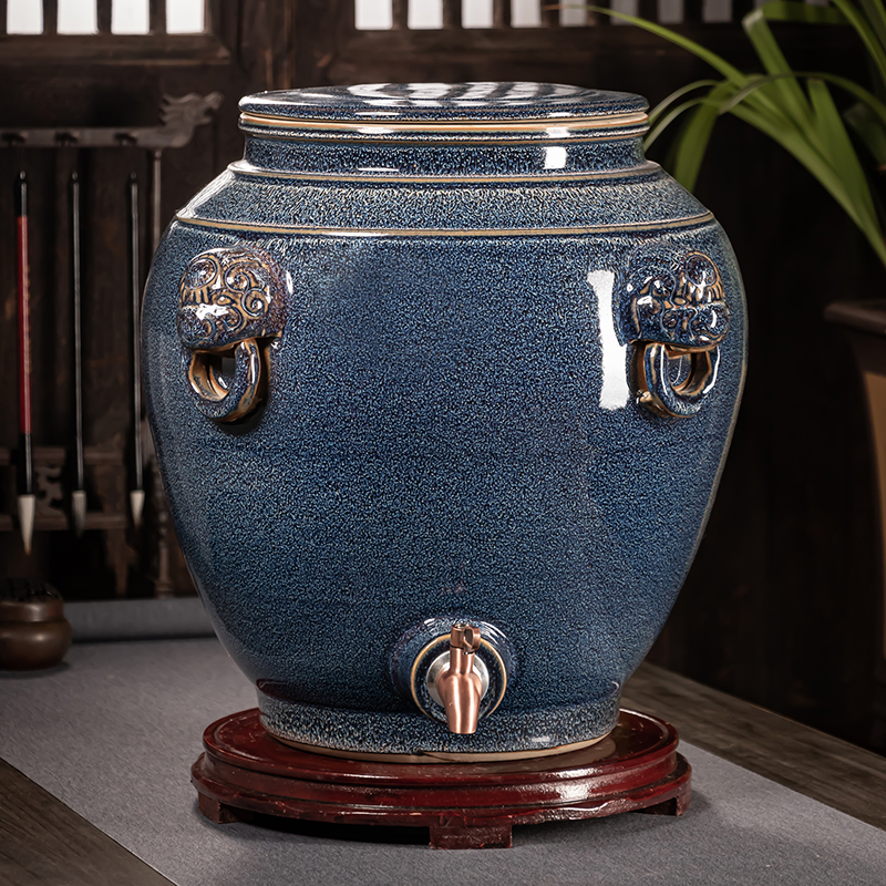 Thickened sealed ceramic wine jar 30 kg 50 100 200 kg Jingdezhen cellar special bubble wine jar can