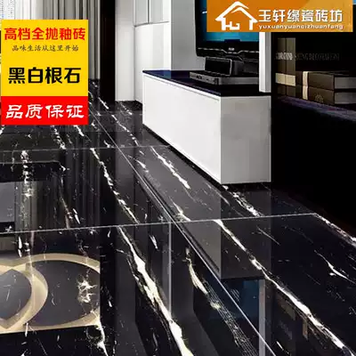 Living room floor tiles hotel mall floor tiles 800X800 full cast glaze tiles black dressing room wall tiles silver white dragon