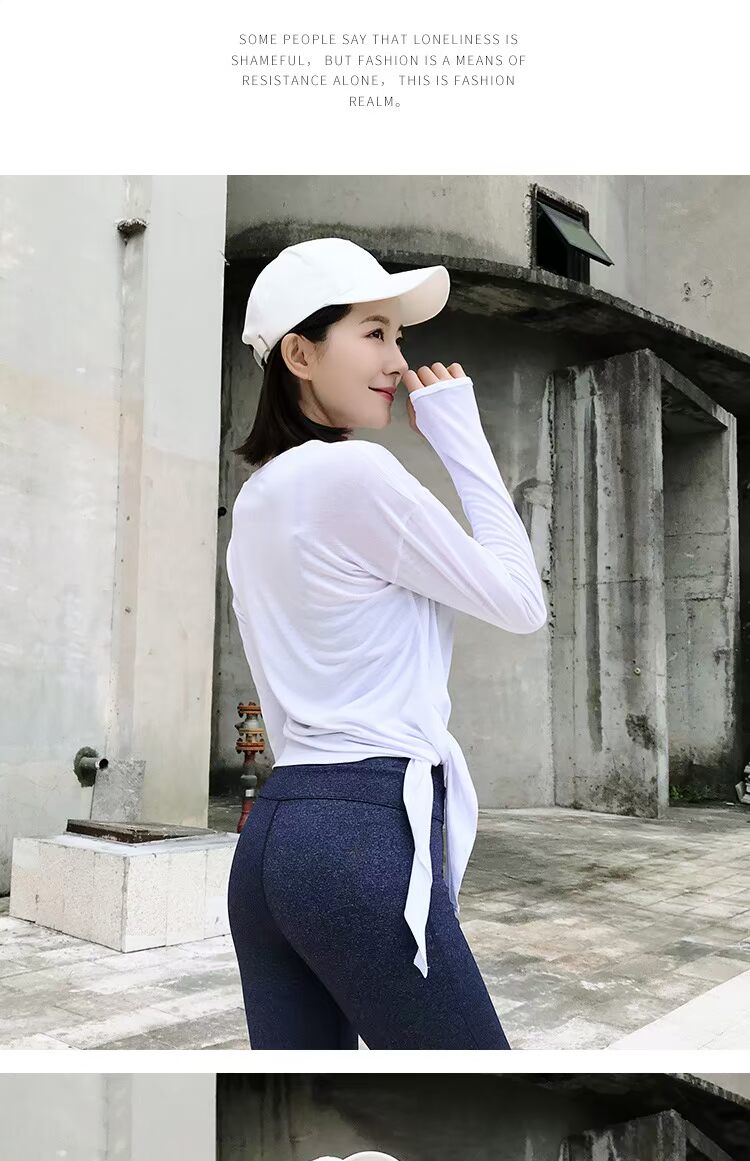 Nhanh khô chạy bên hông thắt nút thể thao yoga áo tập thể dục nữ áo thun mỏng áo dài tay áo ba lỗ gym