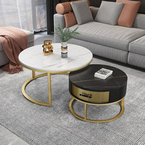 Rock board coffee table TV cabinet combination small apartment modern simple marble light luxury round coffee table table living room household