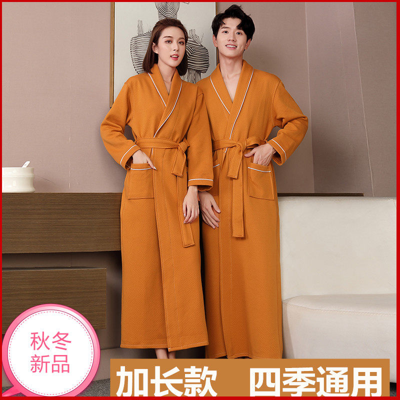 Lengthened thickened thermal bathrobe suction bath clothes hotel lovers sleeping gowns cotton air layers Winter men and women a pair of pajamas