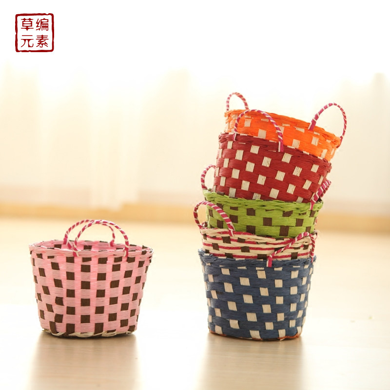 Punch and drill straw storage basket storage box storage pen holder photo props small basket non-rattan willow weaving