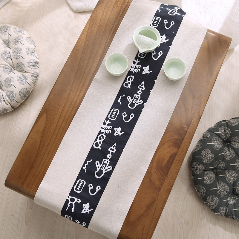 Chinese Style Zen Meaning Table Flag Cotton Numb Tea Mat Tea Curtain Tea Mat Tea Mat Tea Table Cloth Strip China Wind Day Style Retro