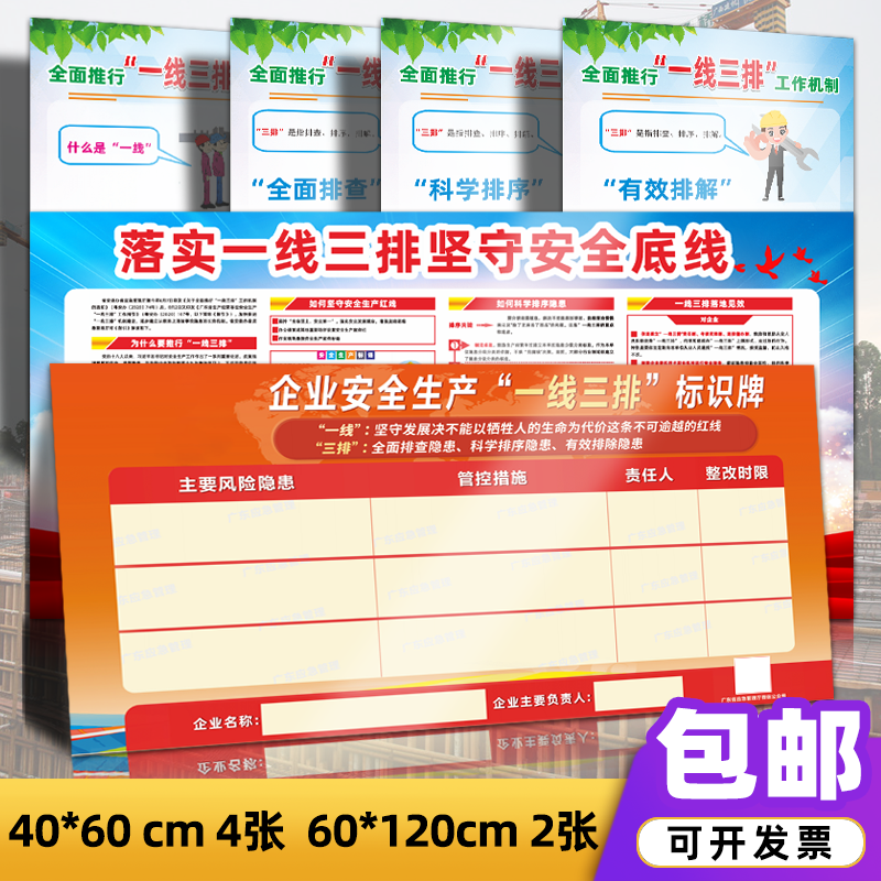First-line three-row sign guangdong business unit emergency management department enterprise safety production poster stickers
