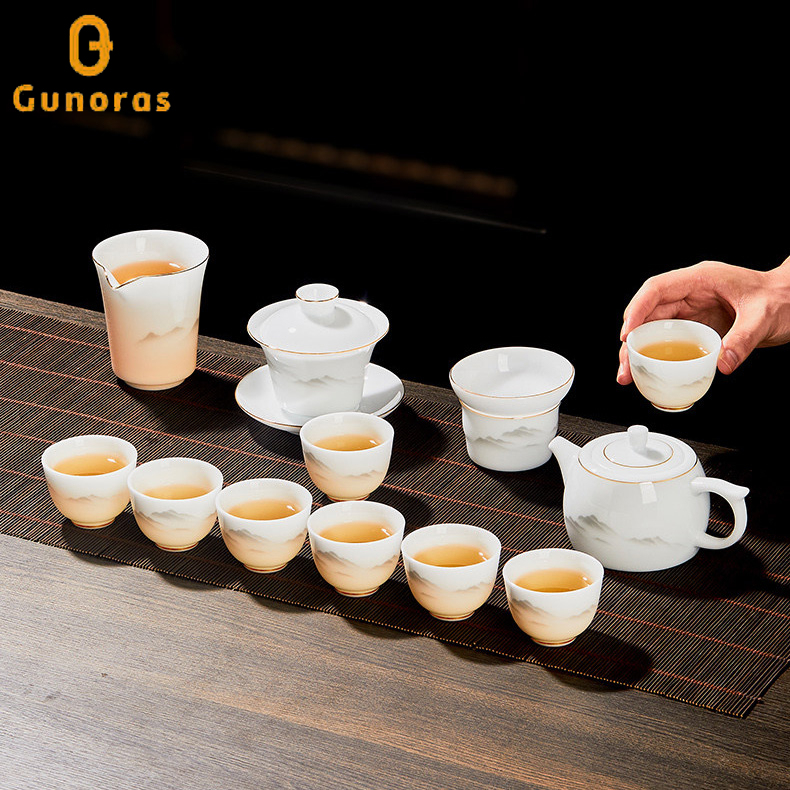 Jingdezhen Ice Jade Tea Set High-End Gaiwan Kung Fu Tea Set Tea Cup for Brewing Tea Special for Office Gift Giving