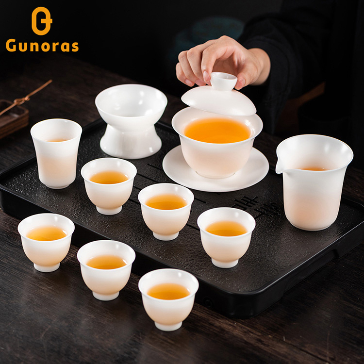 Ice Jade Porcelain, White Jade, Kung Fu Tea Set, High-End White Porcelain Tea Cup, Tea Set Gift Box, Light Luxury, High-End Gift Giving