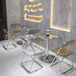 Popular industrial style coffee shop stainless steel table and chair combination commercial milk tea dessert snack bar transparent Foldable chair