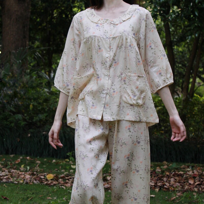 Floral Design Reaches Its Peak! 100% Lyocell Women's Pajamas, Lightweight, Breathable, Naked-Feel, Light Home Wear, Mid-Sleeve, Spring and Summer