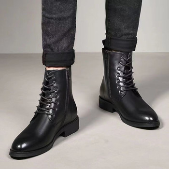 Autumn and winter pointed-toe martin boots short-barreled british men's boots korean style trendy high-top leather boots men's mid-top fashion short boots