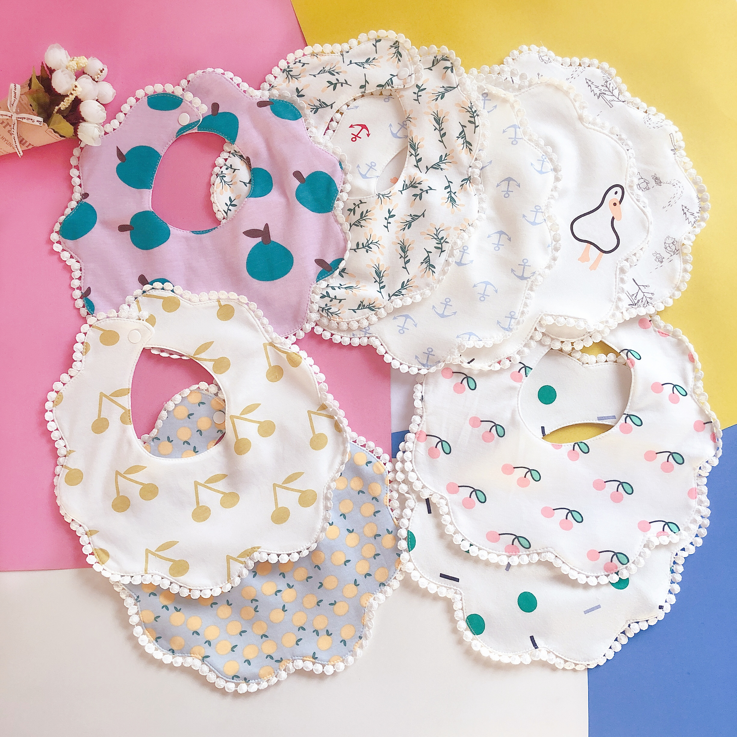 Thin section ins baby bib cotton children baby saliva towel newborn meal bib 360 degrees rotatable