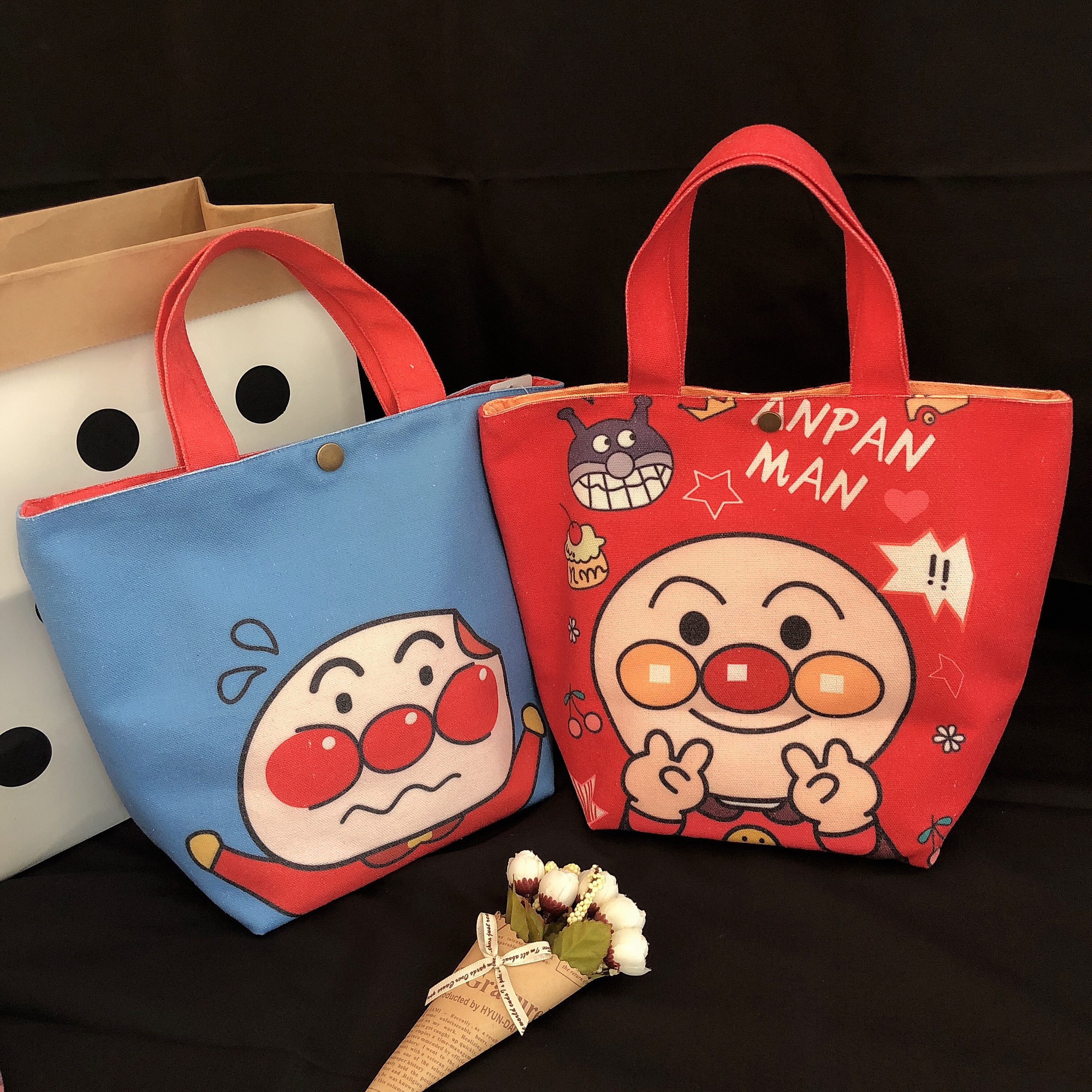 Anpanman canvas handbag Mommy bag Baby bottle bag Diaper bag Baby snack Bento storage bag