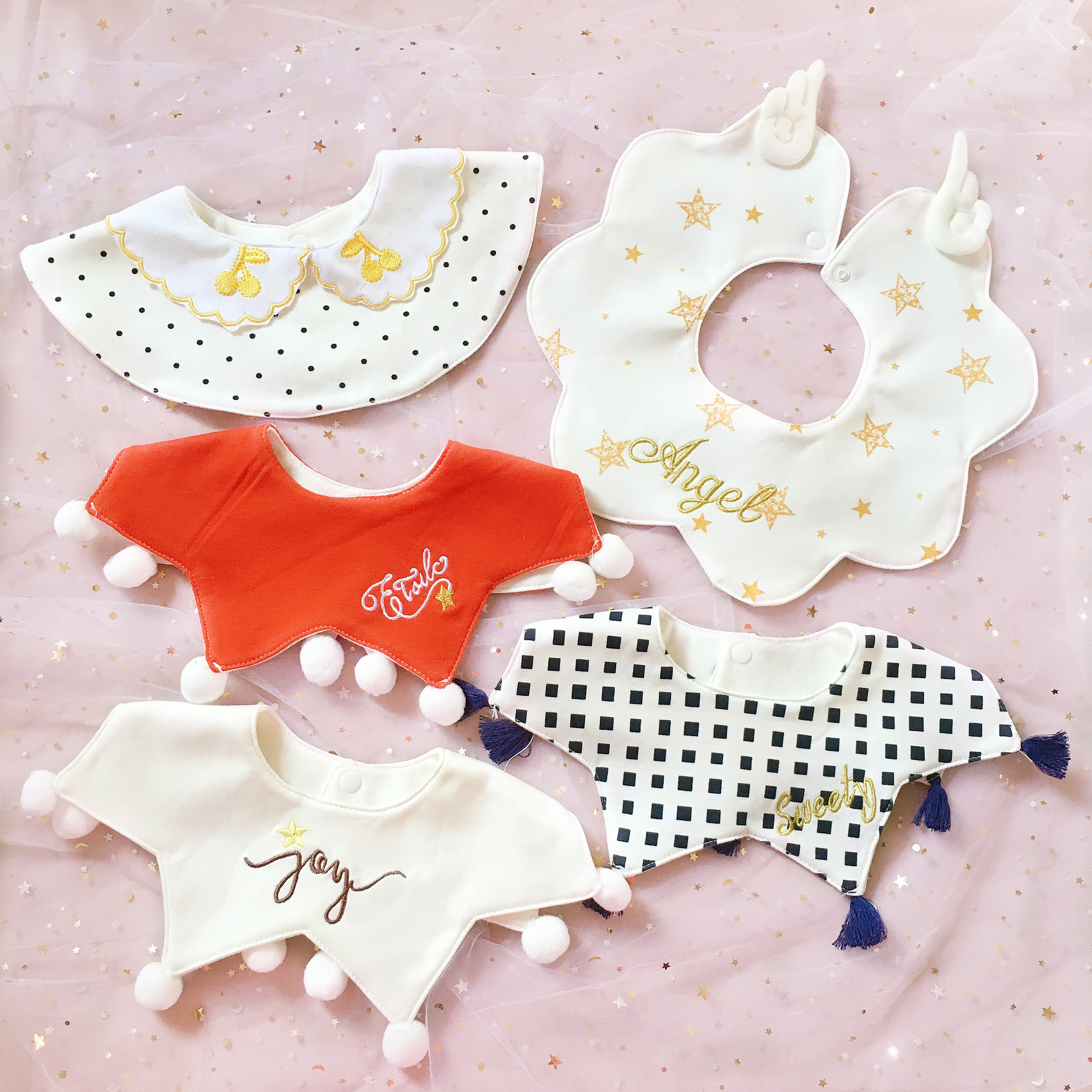 Baby Han prints in round bib Round Purse Baby Pure Cotton Saliva Towel Newborn Food Meal Containment Pocket 360 Degrees Rotatable