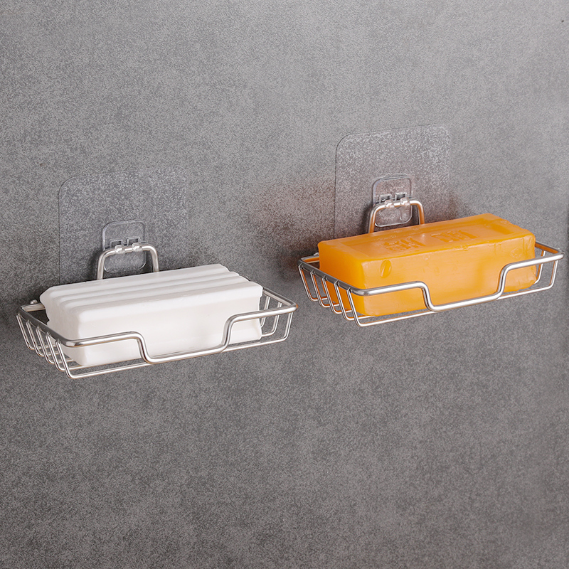 Punch-free stainless steel soap box light luxury toilet soap rack bathroom wall-mounted drain soap shelf home