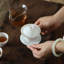 Jingdezhen High Temperature Handmade Jade Clay Tri-Cover Bowl Small Capacity Tea Bowl White Porcelain Cover Bowl High-end Single Ceramic