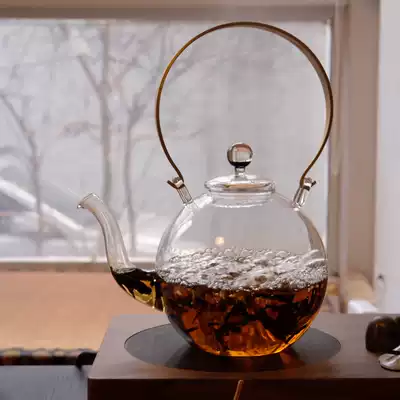 Glass heart glass language handmade glass kettle, cooking teapot, flower teapot, high temperature resistant thickened beam, non-Japanese glass