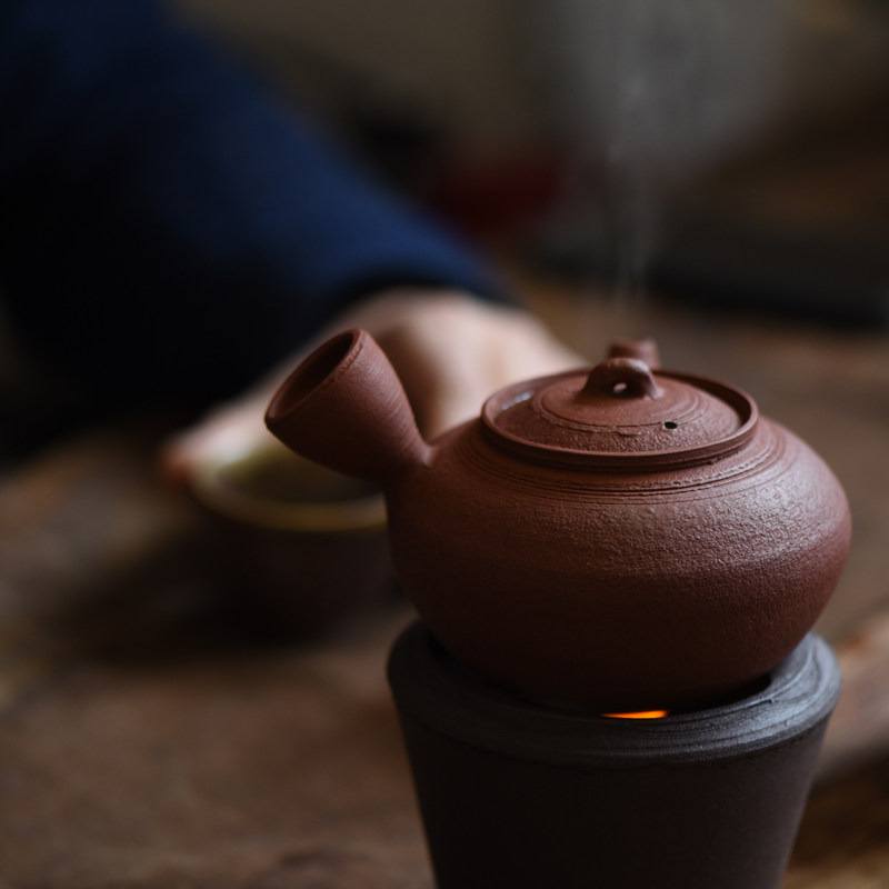 Jingdezhen purple sand teapot boiled old white tea with beam side handle pot can be black crystal furnace charcoal fire Sanshe pure handmade