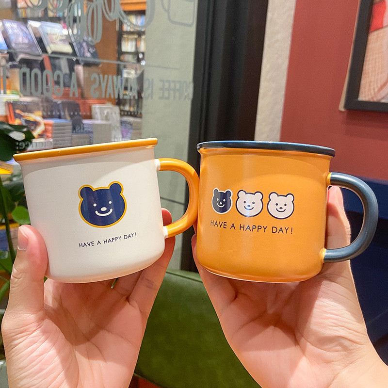 Cute Cartoon Children Small Bear Mark Cup Personality Small Breakfast Milk Water Glass Small Frescoed Student Ceramic Mug