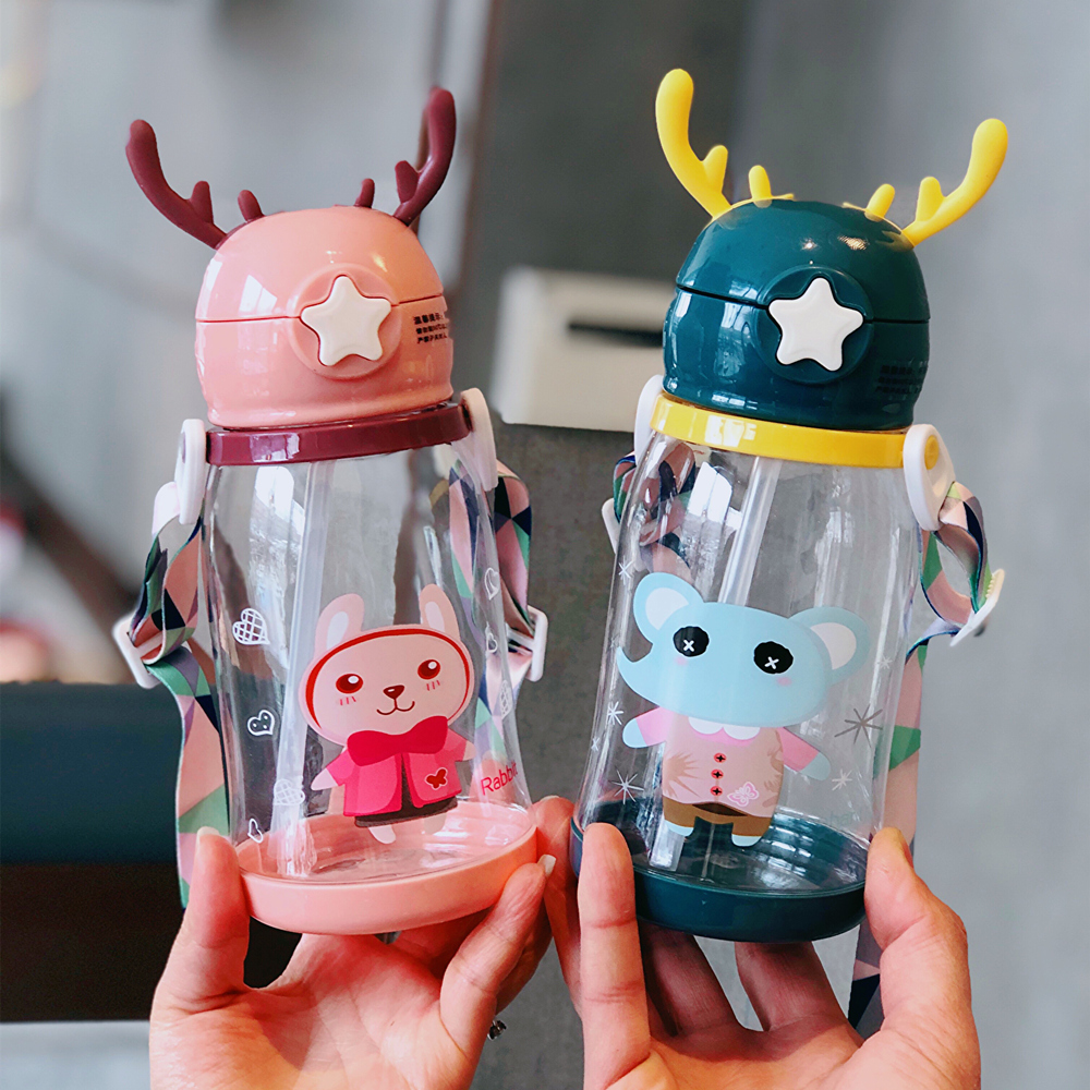 Antlers children's kettle kindergarten portable anti-fall straw cup cute girl student water cup summer cup cartoon
