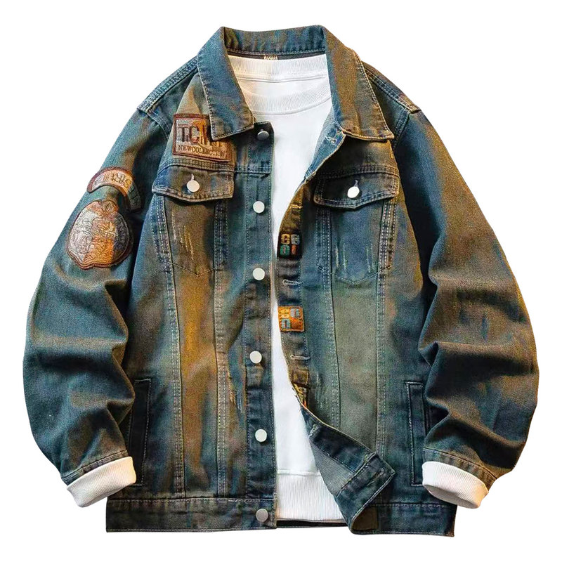 Musonmu Trendy Brand Embroidered Denim Jacket for Men 2026 Spring and Autumn New Style Retro Workwear Denim Jacket