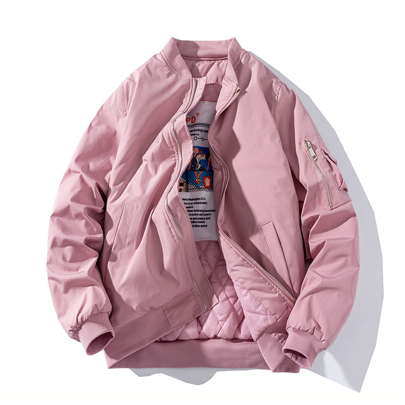 Musonmu Spring, Autumn and Winter Pink Solid Color Jacket Trendy Brand Bomber Jacket Unisex Couple Outfit Baseball Cotton Jacket