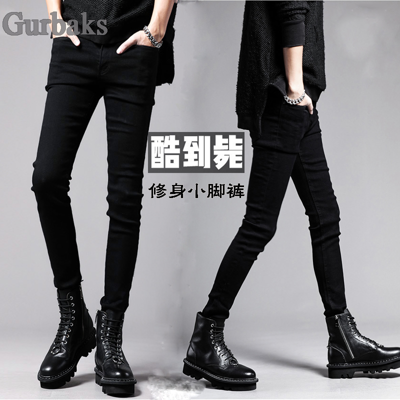 ブラックスリムジーンズスキニーメンズトレンドブランド9ポイント夏薄型スタイル破れ弾性タイトペンシルロングパンツ