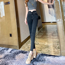 High-waisted jeans women 2021 new foreign style black Gray Stretch Slim Skinny tight denim trousers