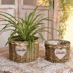 Flower Arrangement Straw Woven Rattan Flower Pot Picnic Satchel Flower Arrangement Blue Flower Frame Green Radish Woven Bamboo Basket
