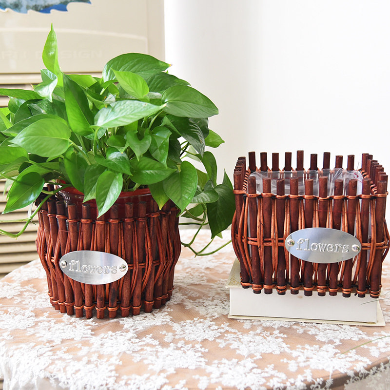 Rattan flower pot living room home decoration creative personality golden kudzu plant garden flower basket rattan weaving flower arrangement cute