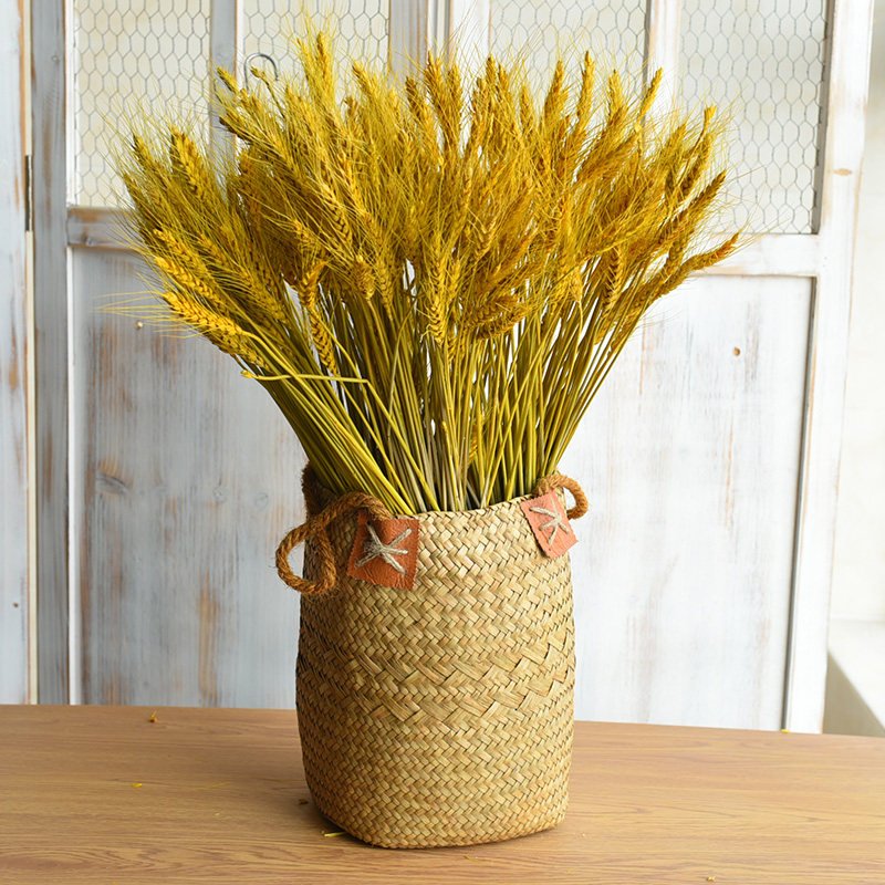 Barley flower basket wheat ear decoration rattan woven straw woven flower basket vase woven bag hand-held vintage dried flower decorative flower basket