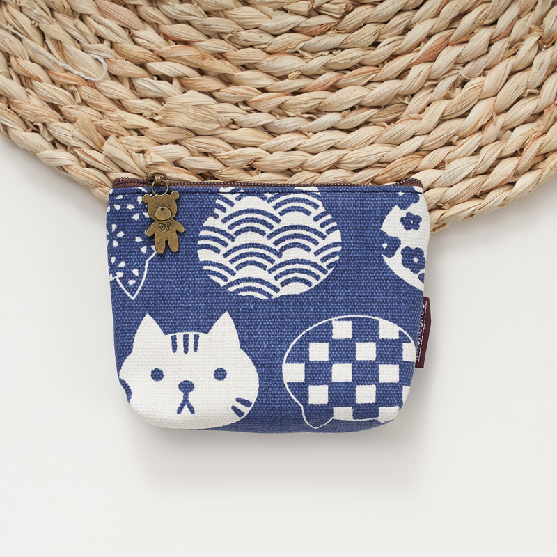 Small Wallet for Girls, Cute Hand-Held, Student Canvas Zipper Key Holder, Portable Cartoon Ultra-Thin Simple ins Coin Purse