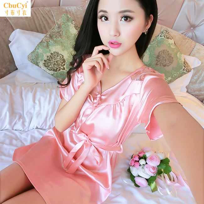 Bộ đồ ngủ ngủ mỏng bằng lụa băng giá mùa hè, bộ quần áo ngủ phiên bản Hàn Quốc, quần áo mặc ở nhà, váy ngủ nữ lụa và váy. - Đêm đầm