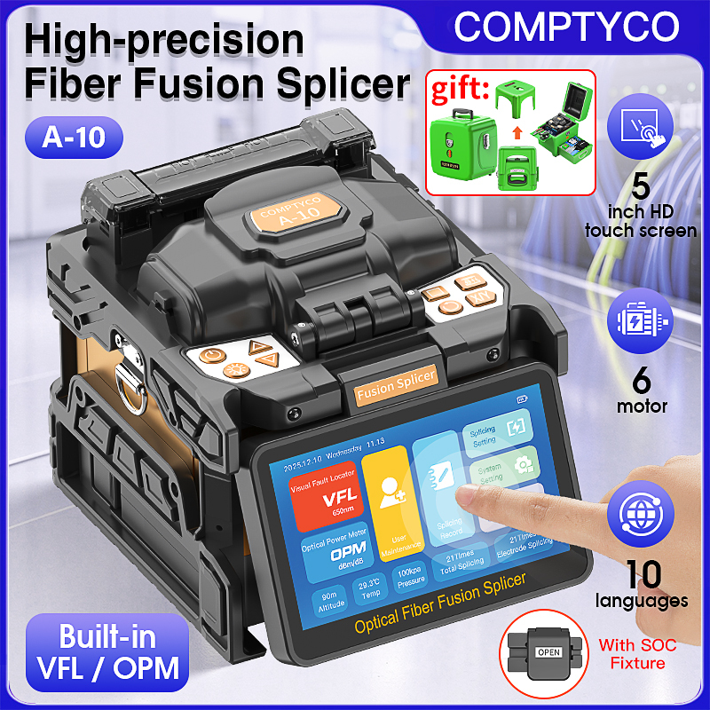 Fully Automatic Six-Motor Fiber Optic Fusion Splicer A-10 Hot Melt Machine Fiber Optic Splicing Machine for Fiber Optic Cables and Patch Cords Fully Automatic Six-Motor Fiber Optic Fusion Splicer A-10 Hot Melt Machine Fiber Optic Splicing Machine for Fiber Optic Cables and Patch Cords