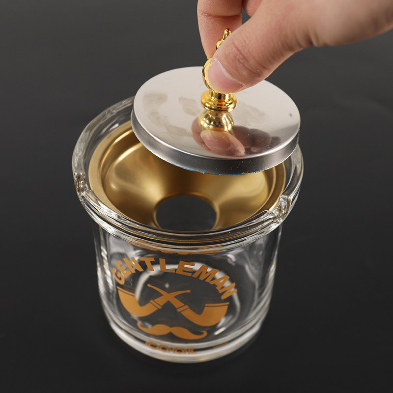 Glass Ashtray with Anti-Fly Ash Feature, Creative Design for Home Use in the Living Room, Light Luxury and High-End Feel, Windproof Ashtray with Lid for Office and Dormitory