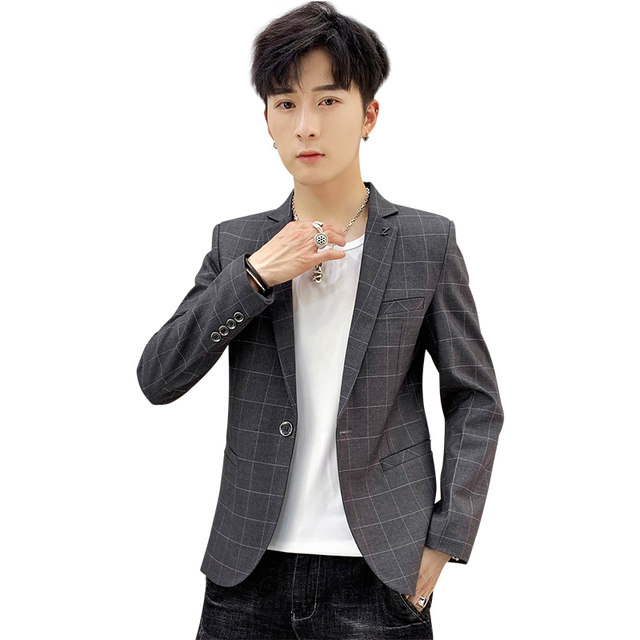 Autumn S small size short suit for men Korean style slim small suit British plaid casual suit jacket