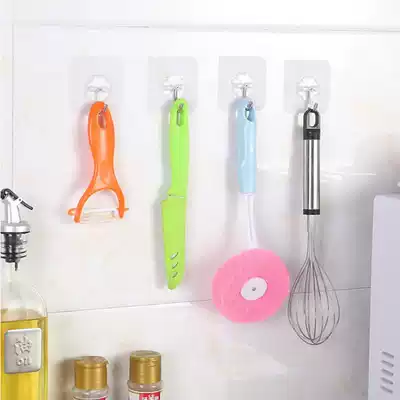 Transparent suction cup magic stick stainless steel adhesive hook nail-free strong sticky hook creative streak tile wall kitchen door behind