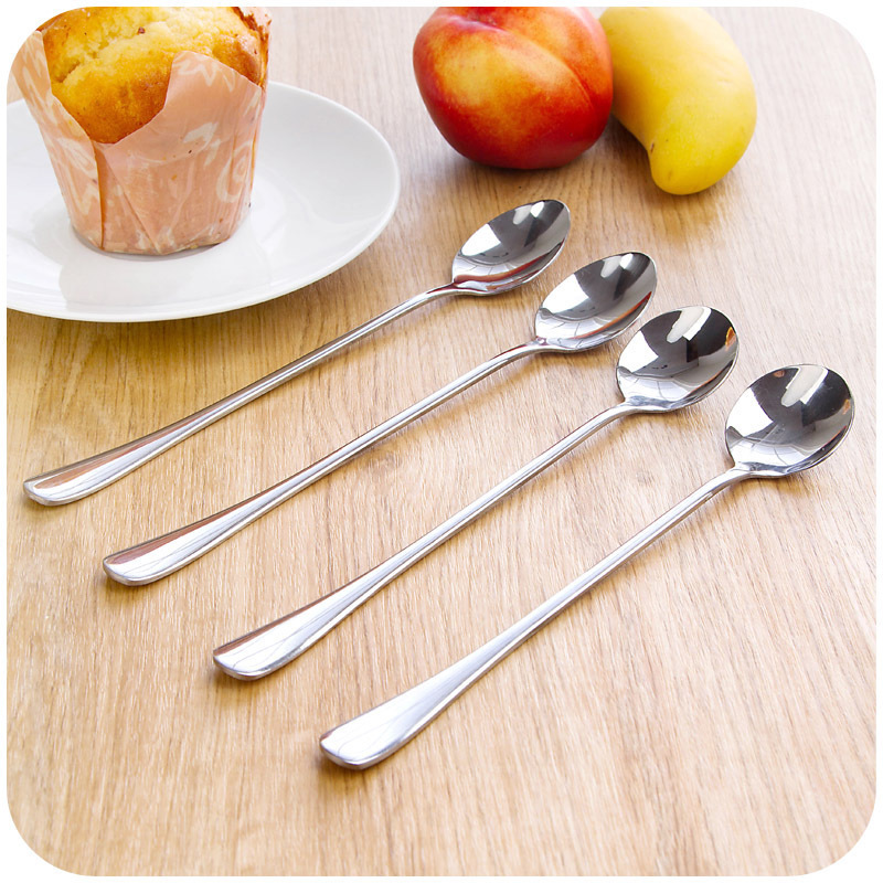 Full Korean creative stainless steel long handle spoon fruit fork coffee spoon stirring spoon long soup spoon