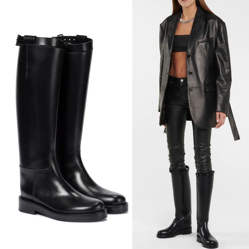 Anndeemueleter Stiff Long Boots Round Toe High Boots Straight Knight Boots Back Zipper Martin Boots for Women Anndeemueleter Stiff Long Boots Round Toe High Boots Straight Knight Boots Back Zipper Martin Boots for Women