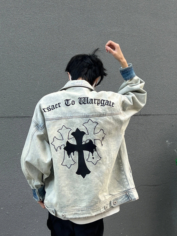 European and American Trendy American-Style Cross-Pattern Retro Denim Jacket for Men, Slim-Fit Jacket, Couple's Casual Denim Coat European and American Trendy American-Style Cross-Pattern Retro Denim Jacket for Men, Slim-Fit Jacket, Couple's Casual Denim Coat