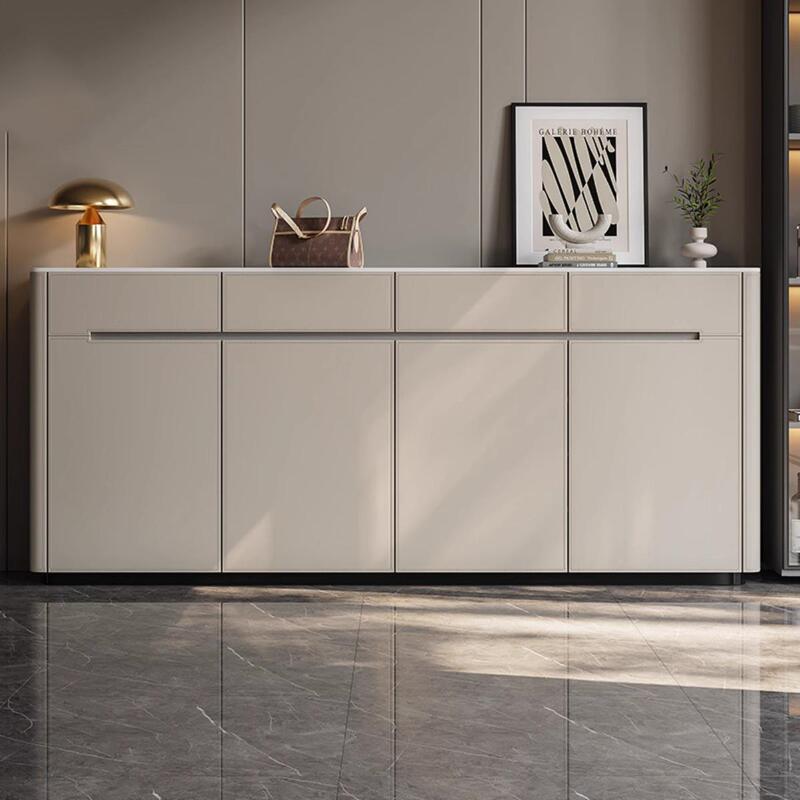 Italian-Style Saddle Leather Storage Shoe Cabinet with Door for Home Entrance, Integrated Wall-Mounted, Modern Minimalist Narrow Entryway Cabinet