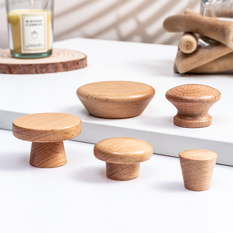 Overall cabinet drawers handle log solid wood wardrobe doorknob round minimalist Eurostyle cabinet single-hole woody small handle