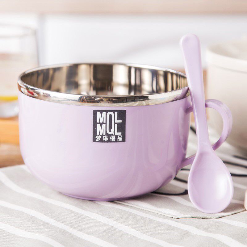 Stainless Steel Children Cutlery Kids' Rice Bowls Single Ear Soup Bowl with cover Cartoon cute creative anti-burn and heat insulation 