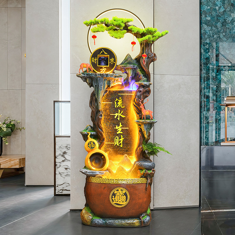 Artificial Rockery with Flowing Water, Fish Tank with Circulating Water, Wealth-Attracting Feng Shui Wheel Fountain Ornament, High-End Living Room Decoration, Housewarming and Opening Ceremony Gift