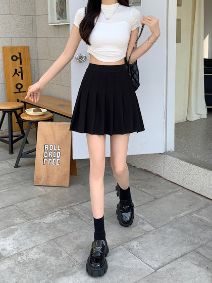 학생 패션 한국 스타일 주름 치마 여성 봄 여름 새로운 a 라인 작은 핫 걸 대학 JK 블랙 짧은 스커트