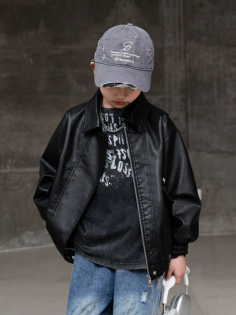 Boys' Spring and Autumn Leather Jacket 2025 New Style, Stylish Children's Clothing, Autumn Jacket, Cool and Trendy Top