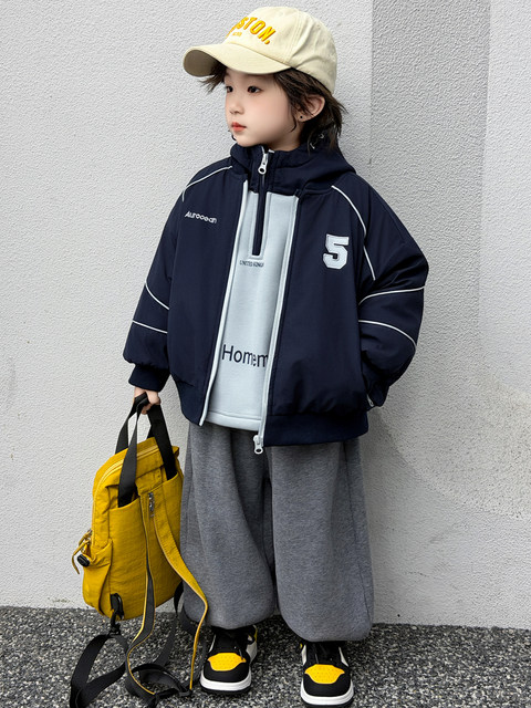 Boys' Fleece-Lined Jacket Autumn/Winter 2025 New Thick Cotton Coat Children's Winter Jacket Trendy Street Style