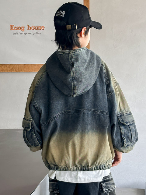 Boys' Spring and Autumn Denim Jacket 2025 New Style, Hooded Sweatshirt for Older Children, Children's Casual Top, Trendy