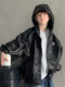 Boys' Autumn Hooded Leather Jacket 2025 New Style for Older Children, Waterproof Casual Outerwear, Stylish and Trendy Children's Clothing