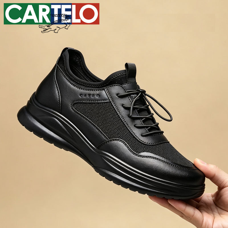 Cardile Crocodile Leather Shoes for Men 2026 Autumn New Mesh Breathable Casual Shoes Thick-Soled Genuine Leather Soft-Soled Sneakers